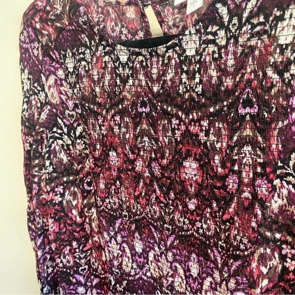J. Jill Ikat Smocked Key Hole Round Neck Long Sleeve Tunic Blouse Size Small - Picture 5 of 9